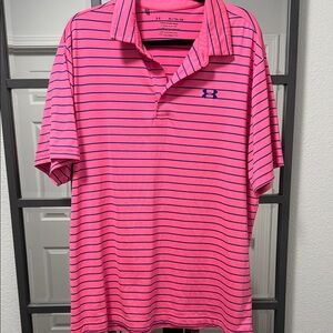 Under Armour Men's Polo Shirt in Pink and Blue Stripes